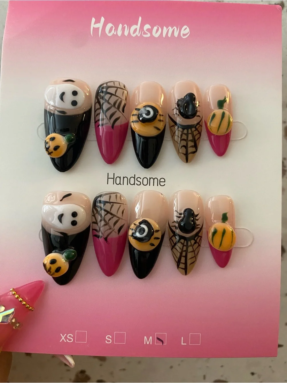 🎃👻 Pink & Black Halloween 3D Press-On Nails